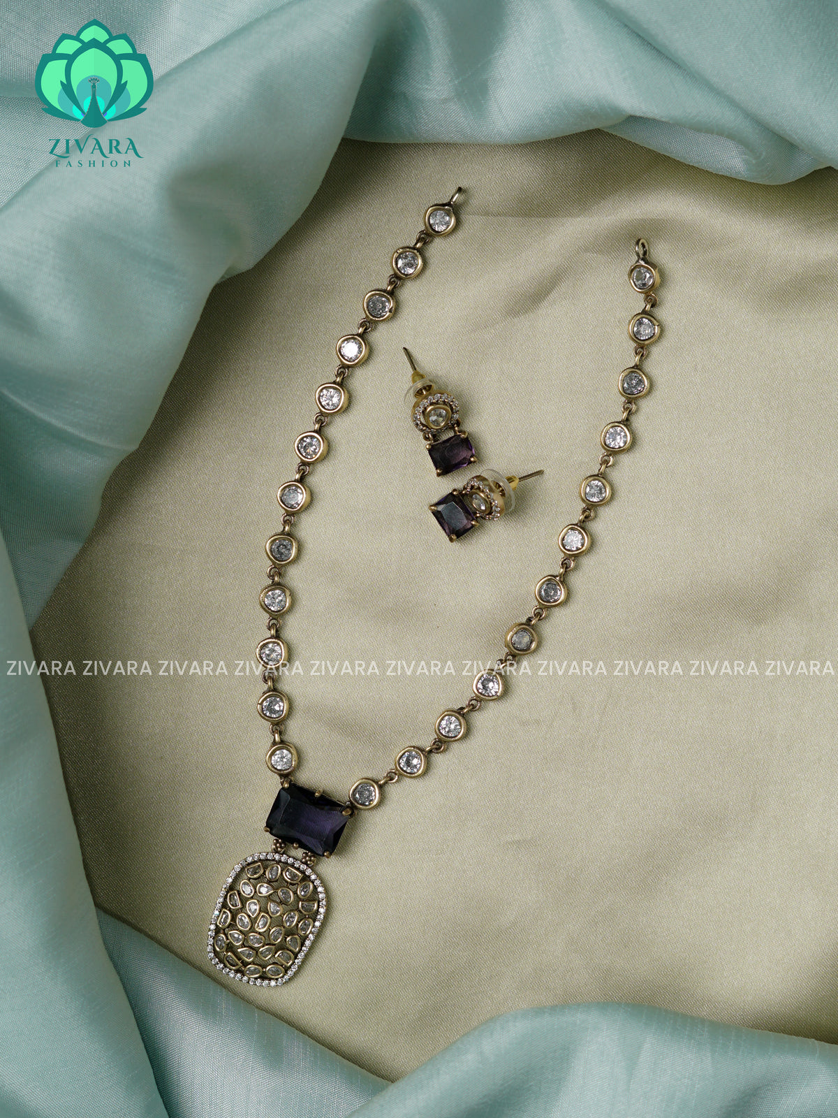 Purple- uncut stone pendant- Ultra premium victoria finish dark polish trending neckwear collection- bridal collection- Zivara Fashion