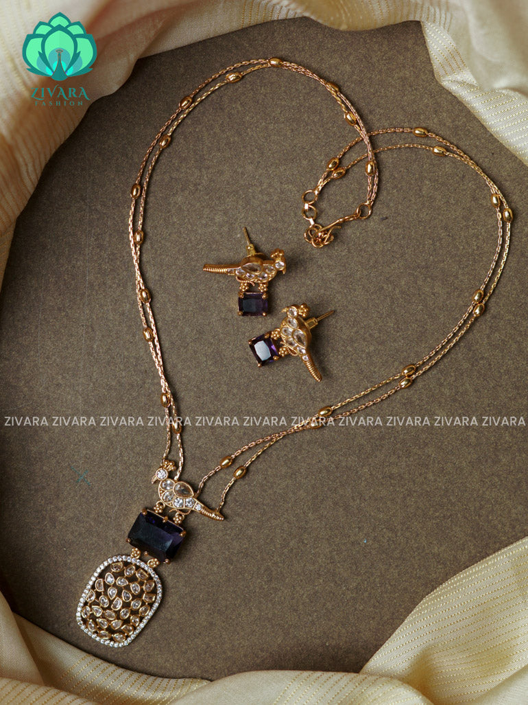 Purple  -Layered colour stone - stylish and minimal elegant neckwear with earrings- Zivara Fashion