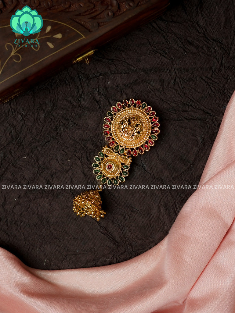 RUBY and GREEN - TEMPLE NORMAL MATTE CHOTIS (4 TO 5.5 INCHES)- TRADITIONAL BRIDAL HAIR ACCESSORIES- ZIVARA FASHION