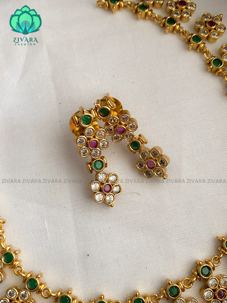 Motif free necklace with earrings CZ matte Finish- Zivara Fashion