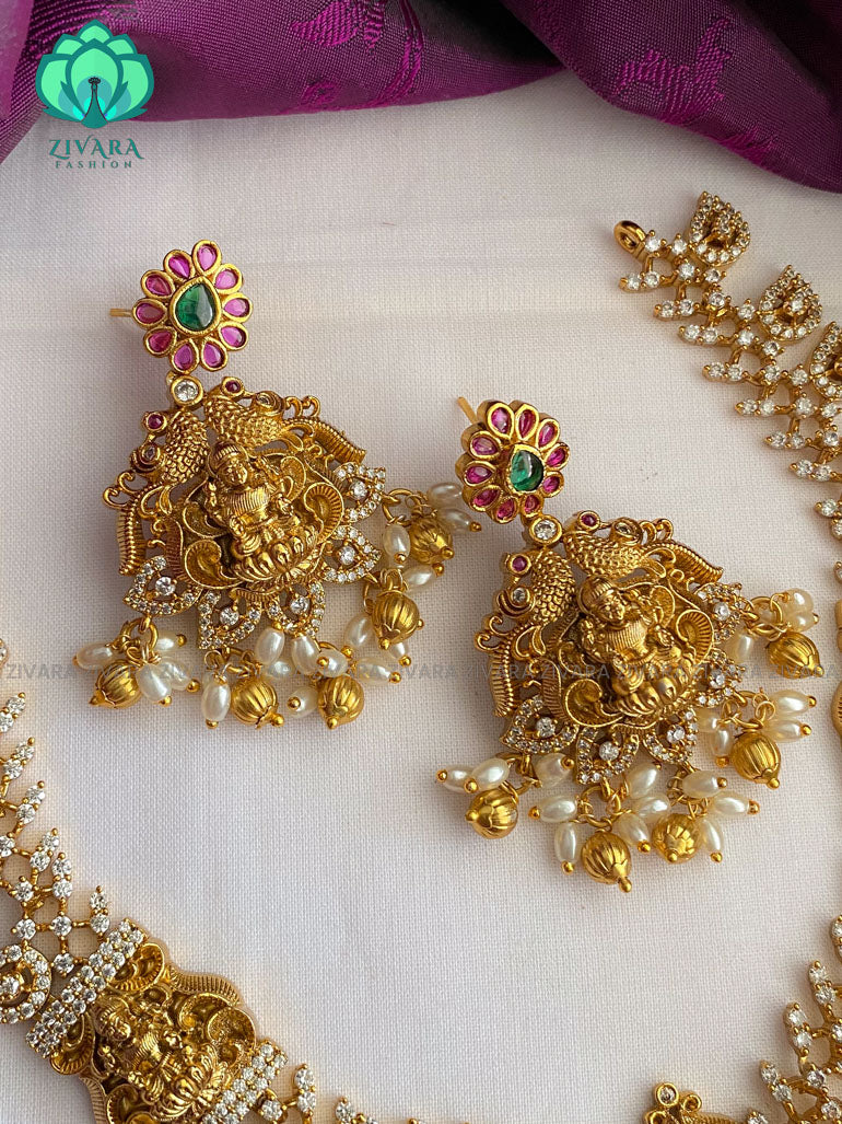 Temple pendant neckwear with earrings CZ matte Finish- Zivara Fashion