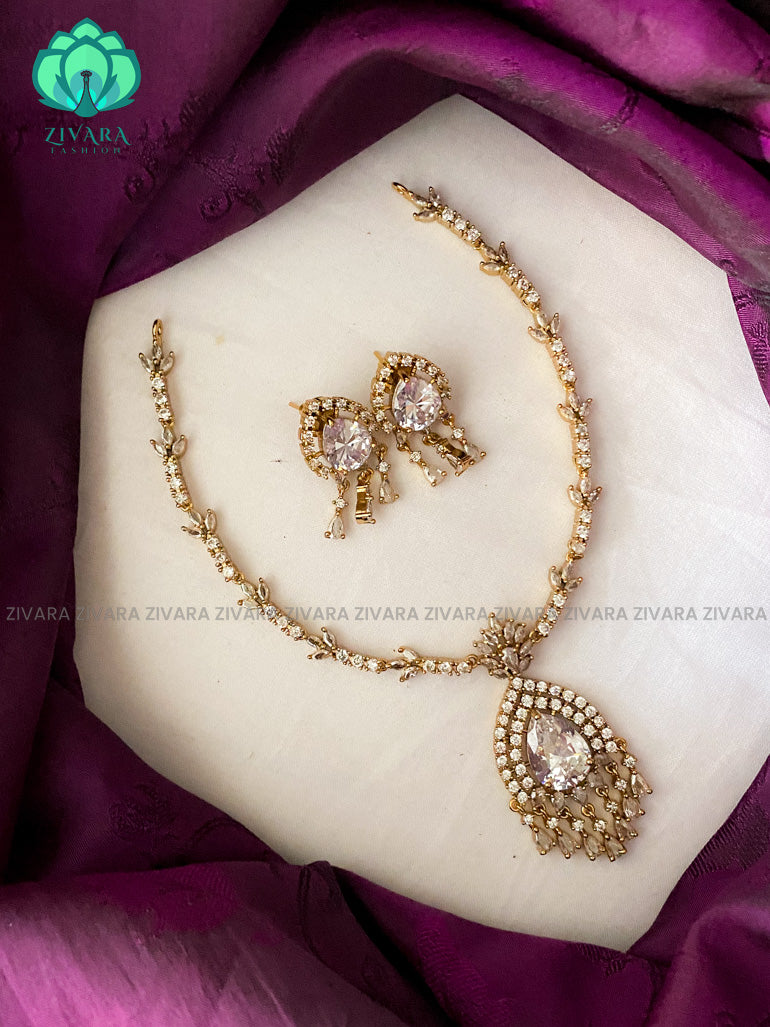 AD WHITE STONE elegant pendant neckwear with earrings - latest jewellery designs- Zivara Fashion