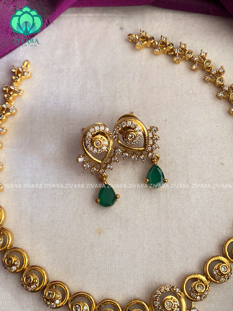 Hotselling colourful pendant elegant necklace with earrings CZ matte Finish- Zivara Fashion