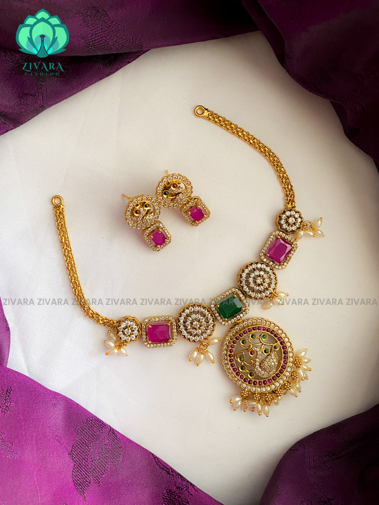 Circle pendant choker with earrings-Swarna- latest pocket friendly south indian jewellery collection