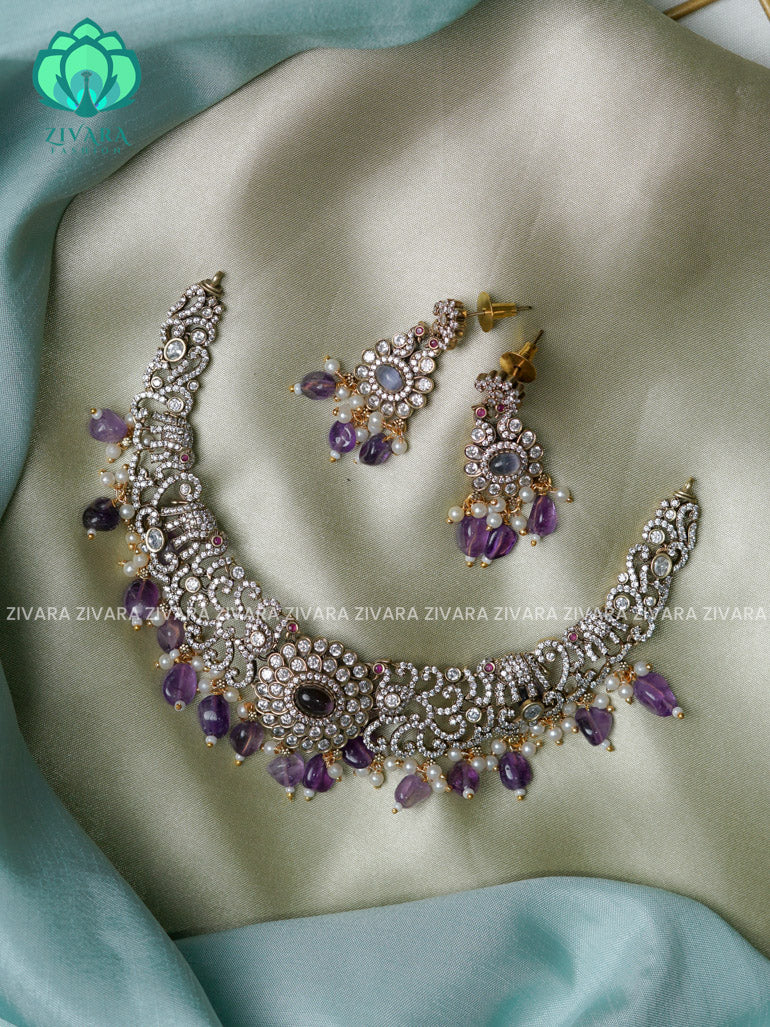 Purple beads- Elephant- Ultra premium victoria finish dark polish trending neckwear collection- bridal collection- Zivara Fashion