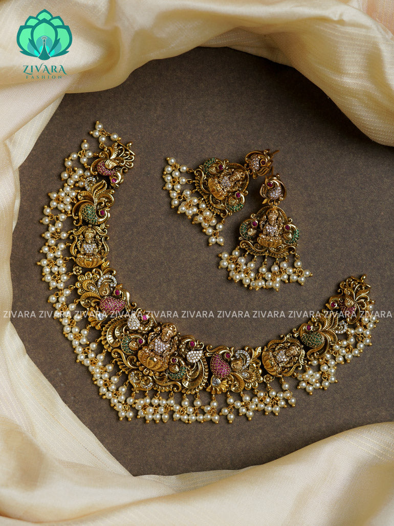 Exuberant temple nakshi type -Traditional south indian premium neckwear with earrings- Zivara Fashion- latest jewellery design.