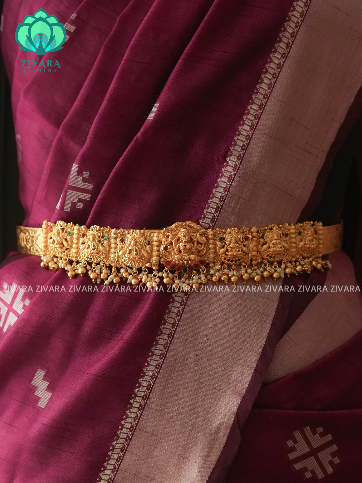 GOLD BALLS WITH PEARLS - DHRUVA- MATTE TEMPLE STYLE (31 TO 38 INCHES  ) Latest South indian budget friendly hipbelt collection- Zivara Fashion