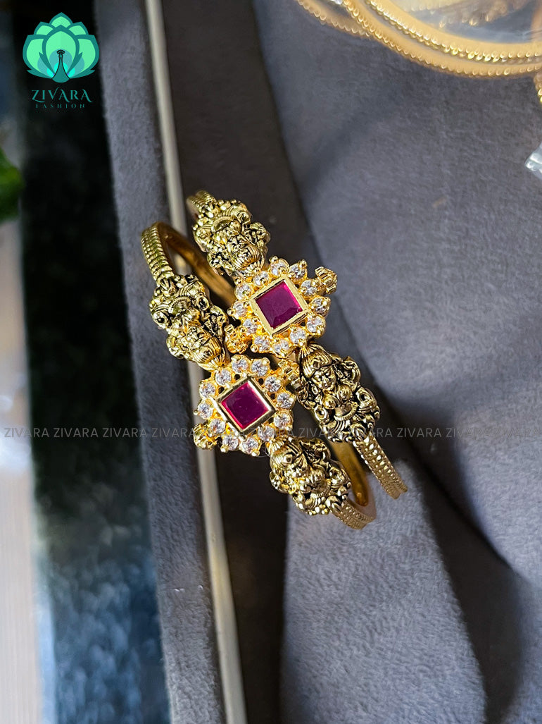 2 piece Vintage finish temple stone bangles-latest bangles design