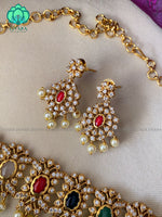 Motif free grand navaratna choker  - Premium quality CZ Matte collection-south indian jewellery