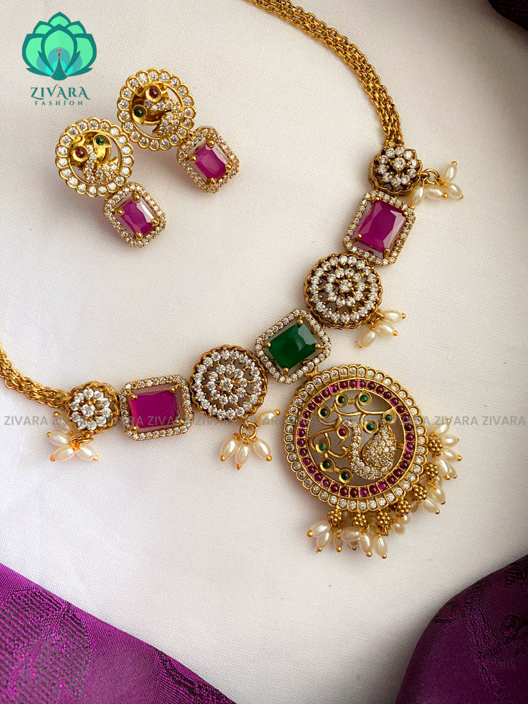 Circle pendant choker with earrings-Swarna- latest pocket friendly south indian jewellery collection