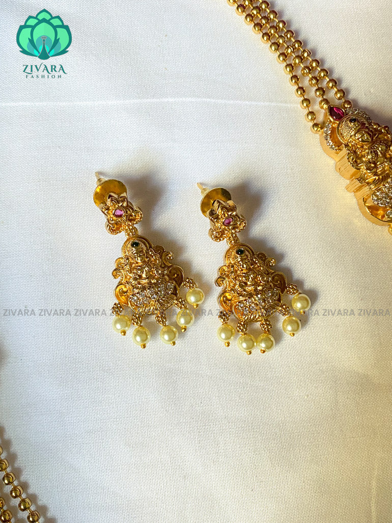 Hotselling temple mogapu Neckwear with earrings- CZ Matte Finish- Zivara Fashion