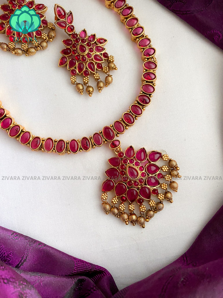 Normal matte finish pendant necklace with earrings CZ matte Finish- Zivara Fashion