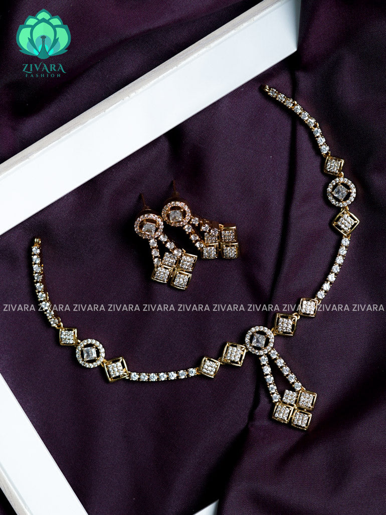 WHITE stone pendant  - stylish and minimal elegant neckwear with earrings- Zivara Fashion