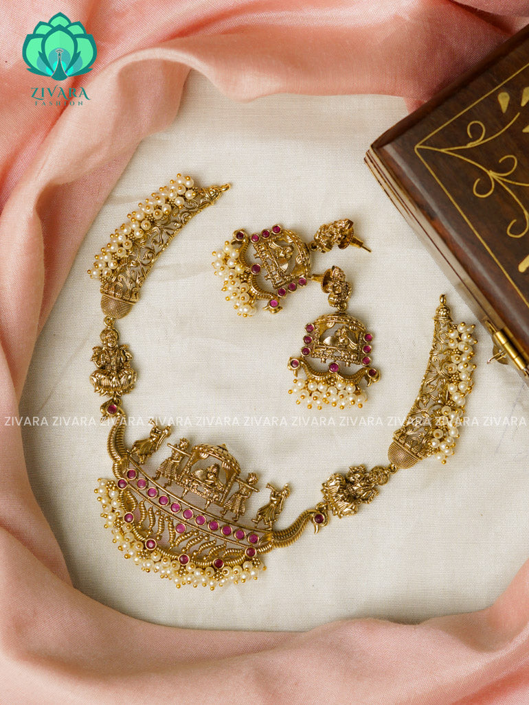 RUBY -VINTAGE BAARAT HASLI- Traditional south indian premium neckwear with earrings- Zivara Fashion- latest jewellery design