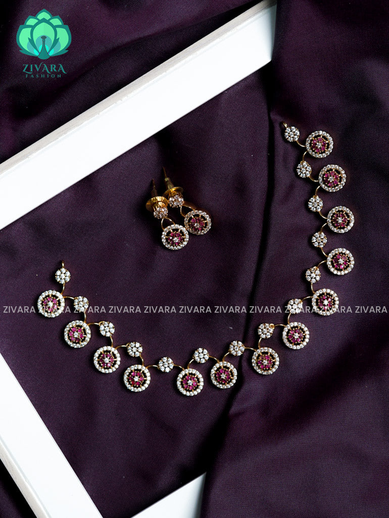 Swirly RUBY stone pendant  - stylish and minimal elegant neckwear with earrings- Zivara Fashion