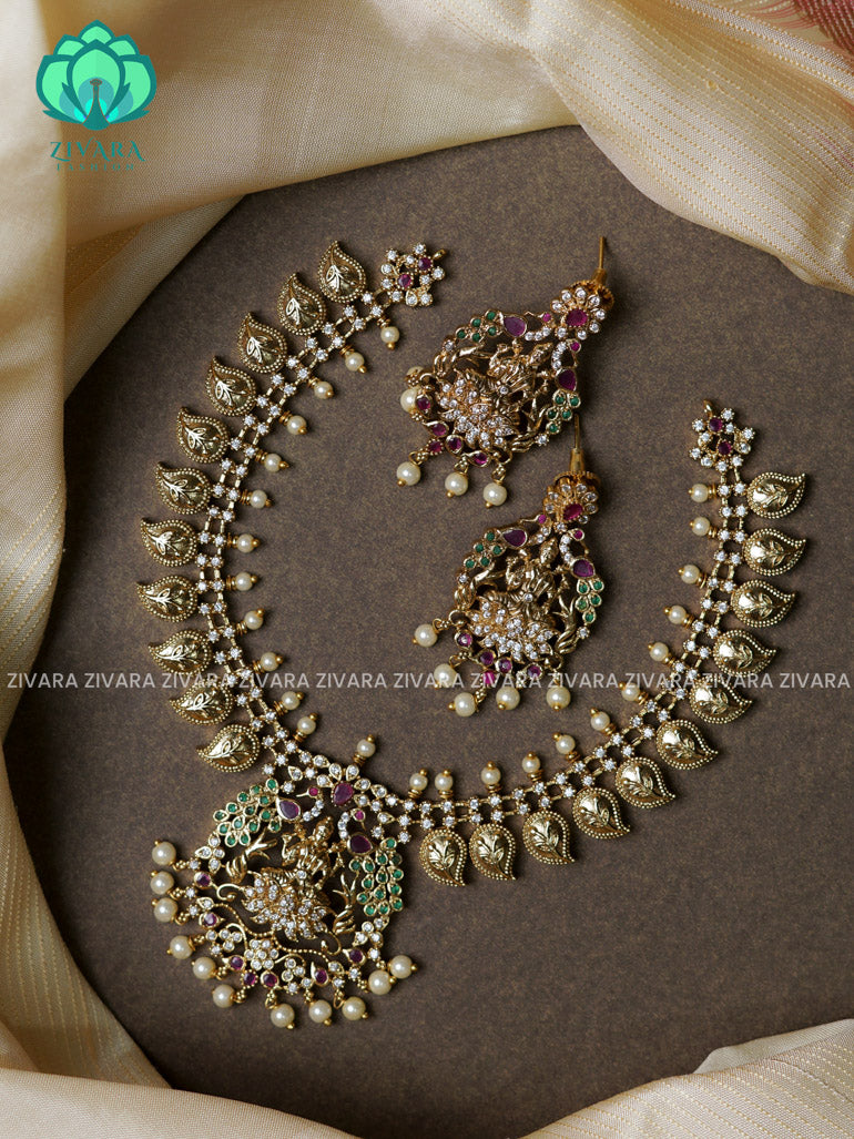 Mango temple pendant  -Traditional south indian premium neckwear with earrings- Zivara Fashion- latest jewellery design.