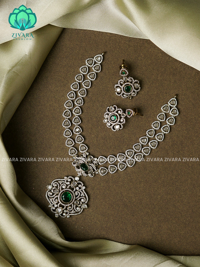 Green - step triangle - Ultra premium victoria finish dark polish trending neckwear collection- bridal collection- Zivara Fashion