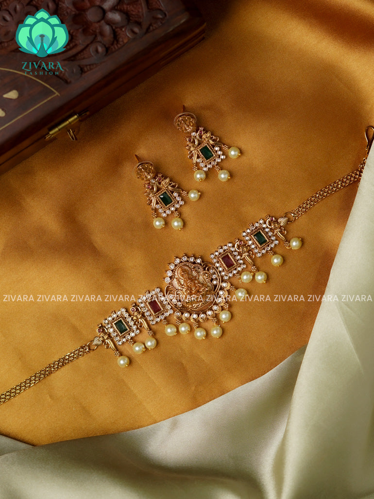 Temple ruby and green stone -TRADITIONAL CHOKER COLLECTION WITH EARRINGS- LATEST JEWELLERY COLLECTION