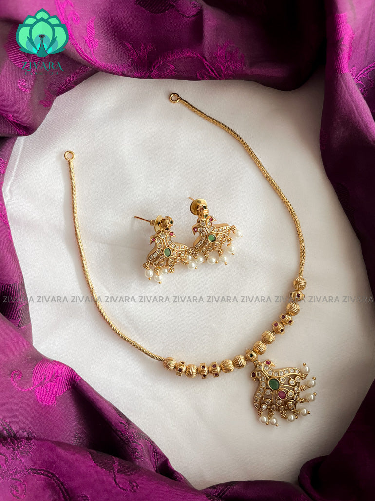 Flexible chain motif free necklace with  earrings - CZ Matte Finish- Zivara Fashion