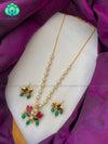 Enamel lotus pearl neckwear with earrings - Premium quality CZ Matte collection-south indian jewellery