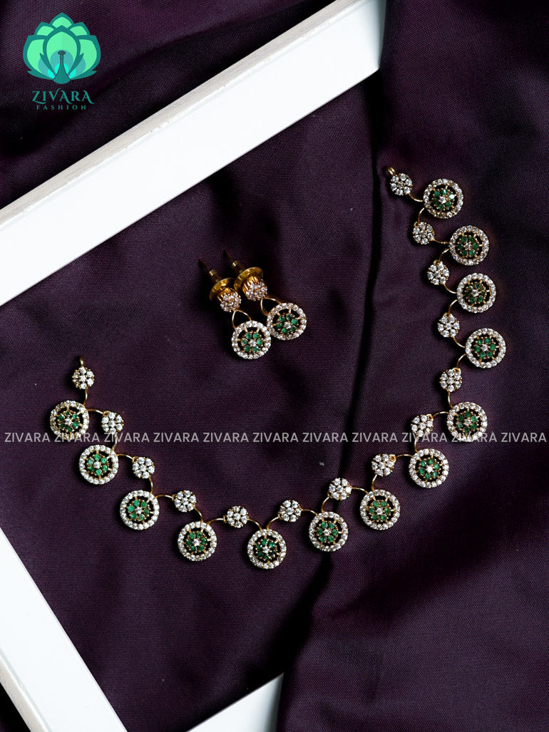 GREEN stone CIRCLE - stylish and minimal elegant neckwear with earrings- Zivara Fashion