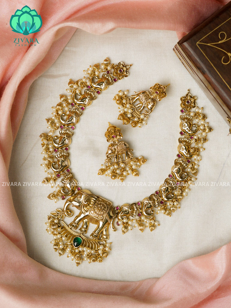 HEAVY ELEPHANT - Traditional south indian premium neckwear with earrings- Zivara Fashion- latest jewellery design