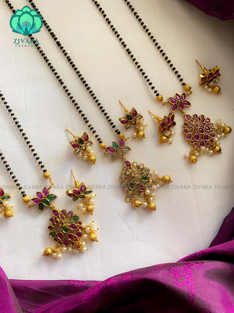 Lotus Mangalsutra pendant neckwear ( 11 inches ) with earrings- Zivara Fashion