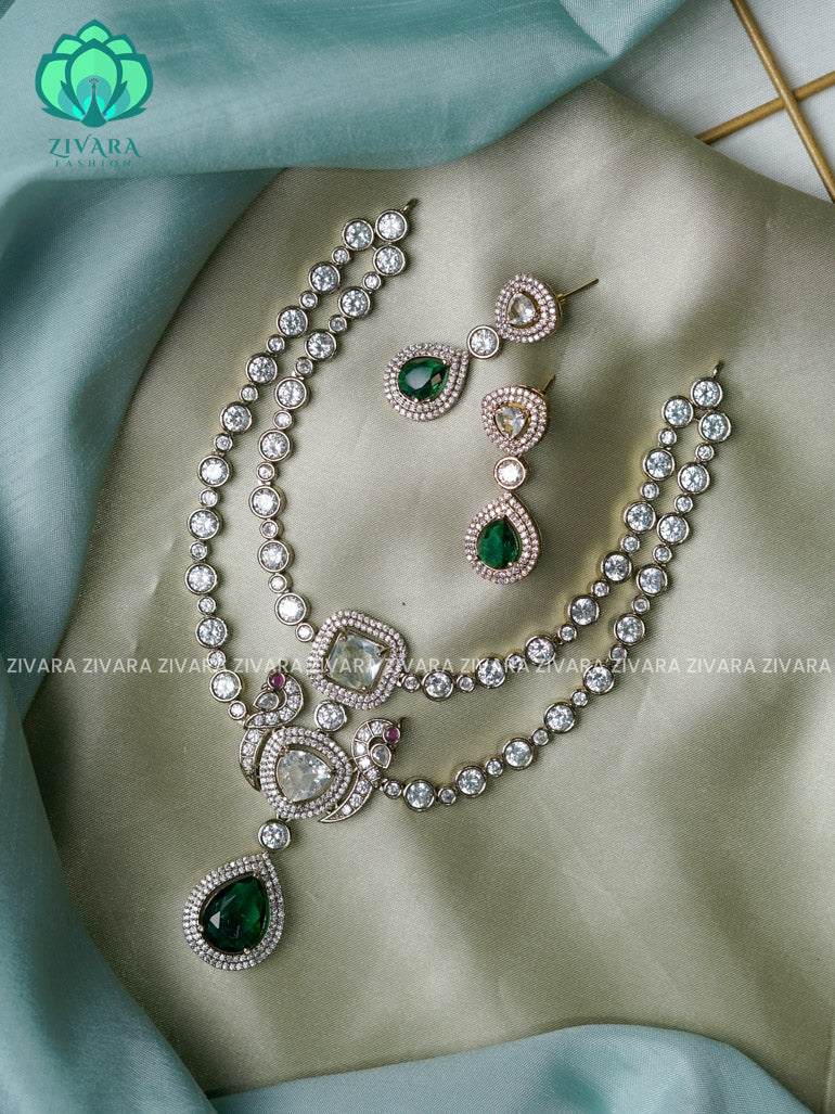 Green - Royal step Peacock - Ultra premium victoria finish dark polish trending neckwear collection- bridal collection- Zivara Fashion