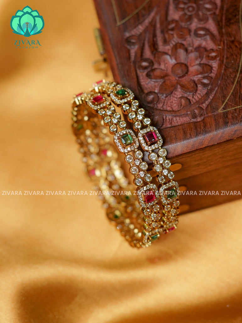 ELEGANT BOX RUBY AND GREEN STONE  -Premium GOLD FINISH bangles- latest jewellery collection- Zivara Fashion