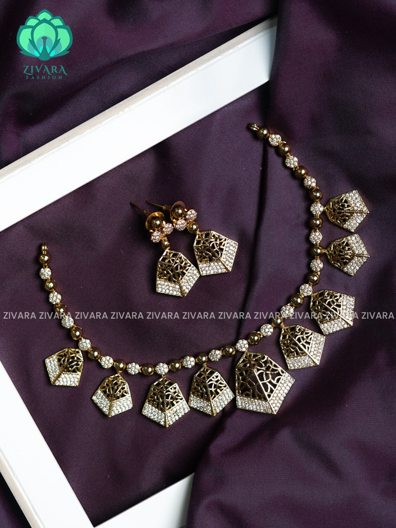 Trapezium pendant - stylish and minimal elegant neckwear with earrings- Zivara Fashion