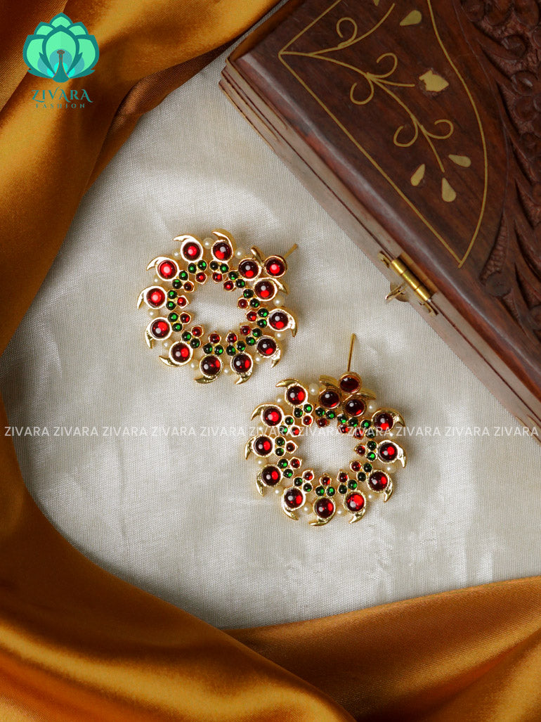 RED AND GREEN - MAGUDAM  - HANDMADE EARRINGS - latest kemp dance jewellery collection