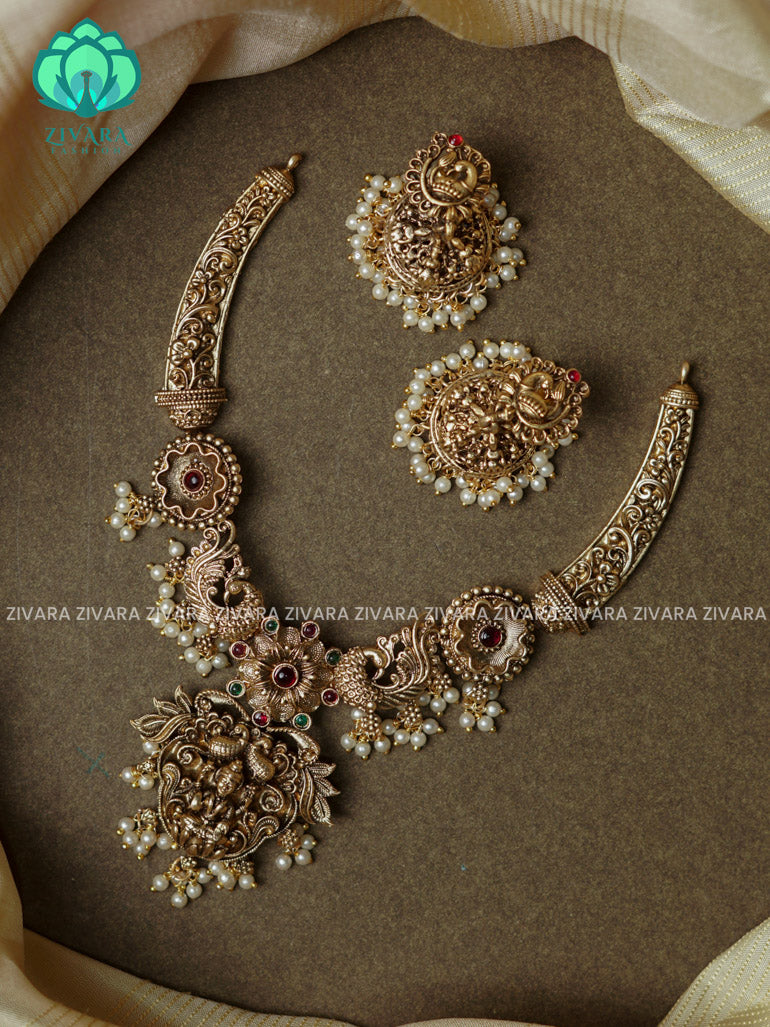 Bridal temple hasli-Traditional south indian NORMAL MATTE neckwear with earrings- Zivara Fashion- latest jewellery design.