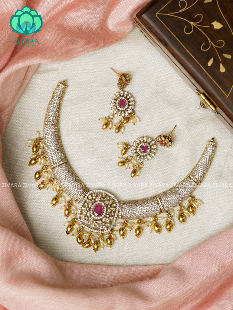 RUBY AD HASLI- Traditional south indian premium neckwear with earrings- Zivara Fashion- latest jewellery design