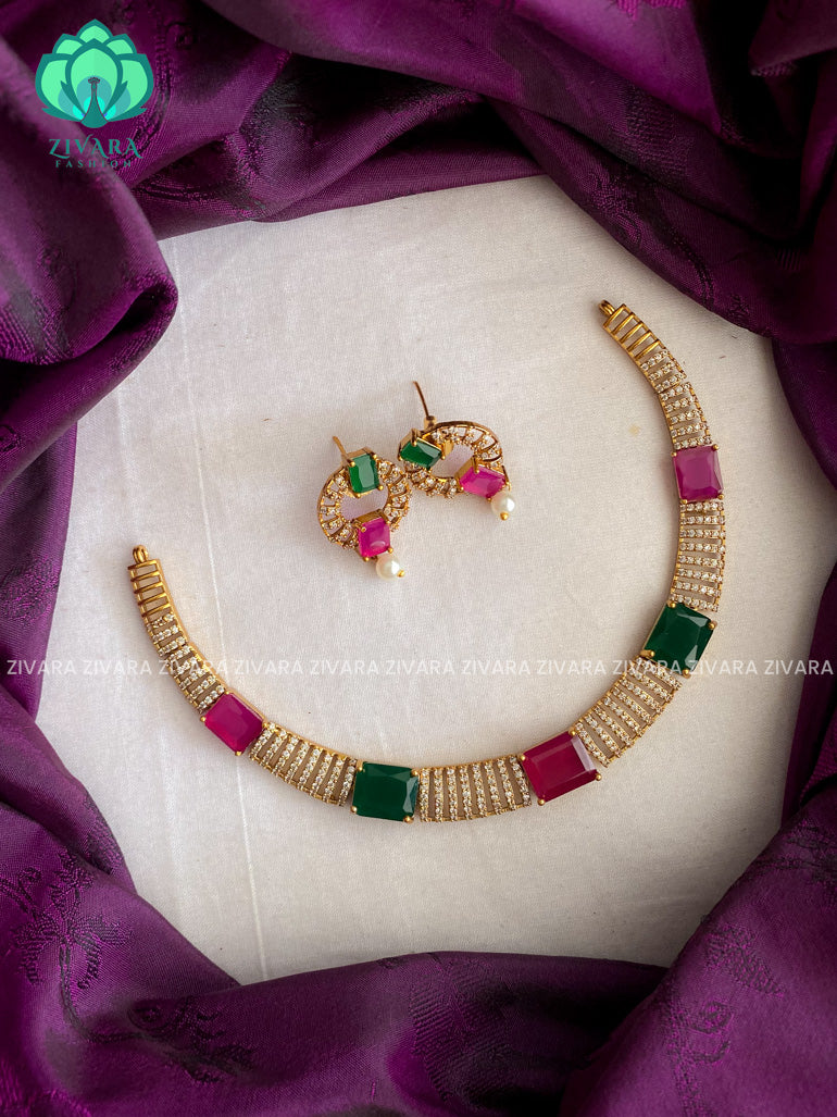 AD elegant neckwear with earrings - latest jewellery designs- Zivara Fashion