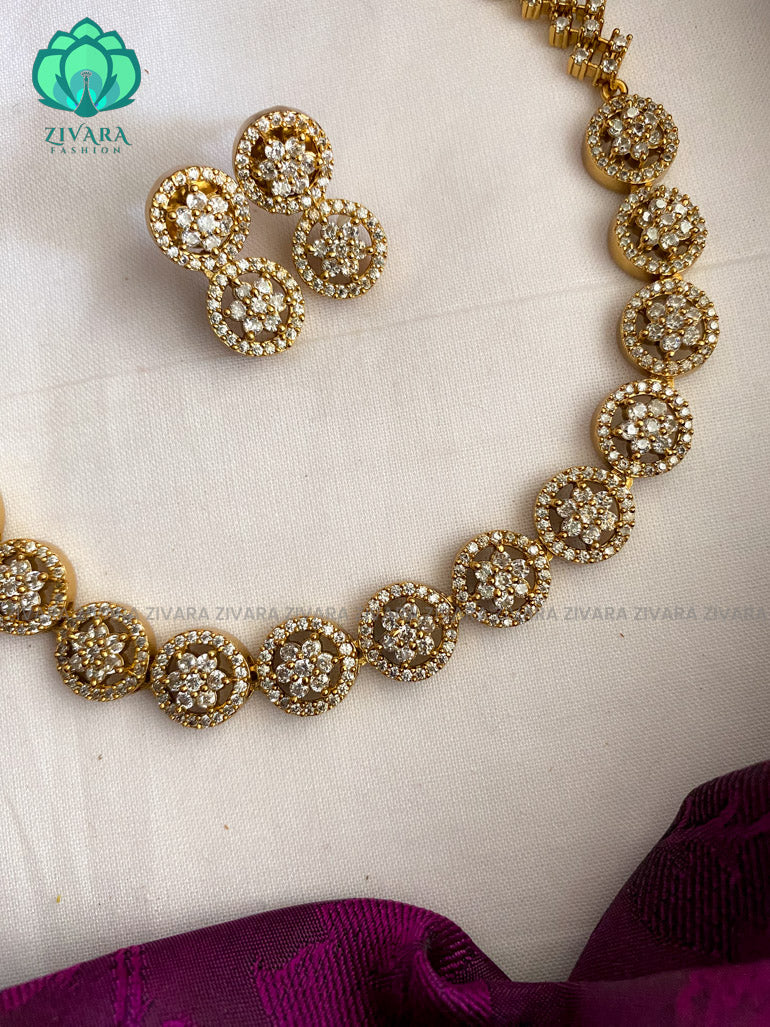 AD  circle WHITE STONE elegant neckwear with earrings - latest jewellery designs- Zivara Fashion