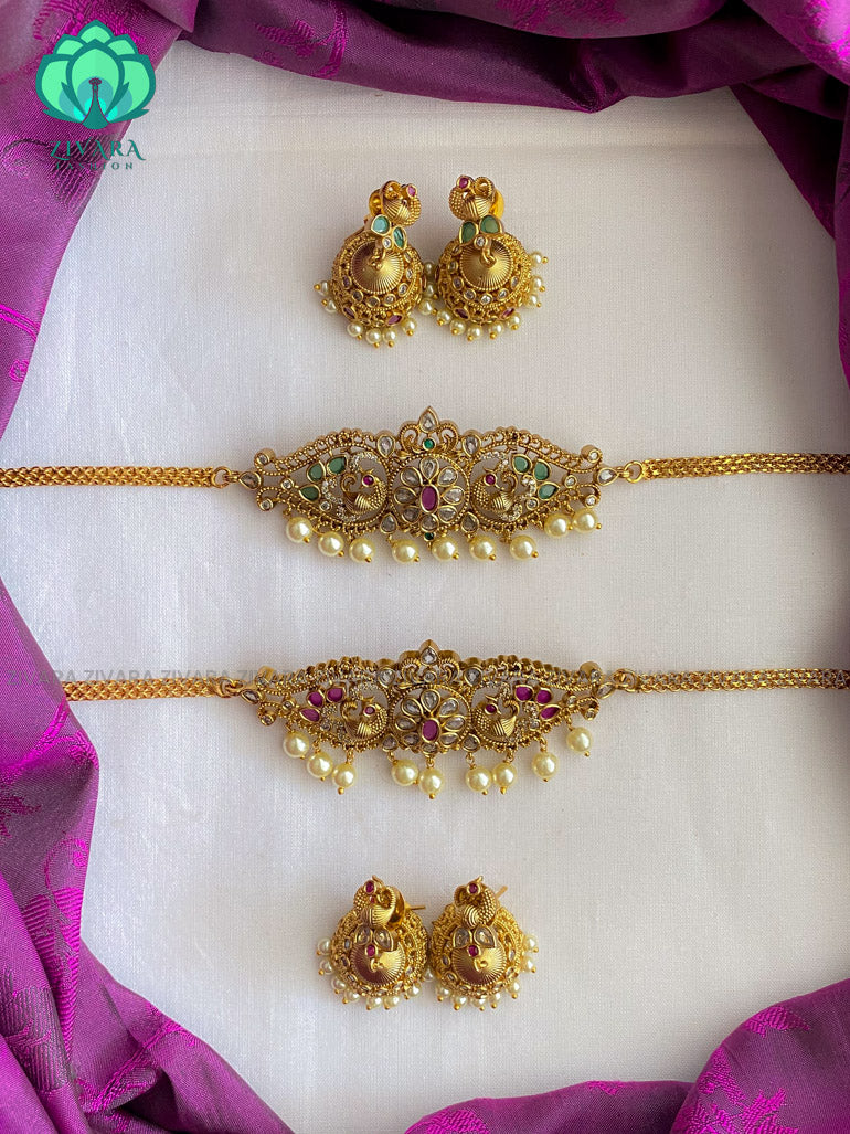 Cute elegant pendant flexible close neck choker  - Premium quality CZ Matte collection-south indian jewellery
