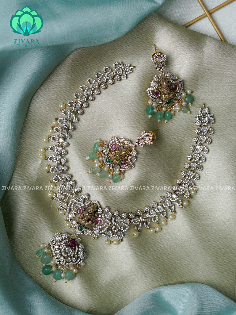 Pastel Green - Temple - Ultra premium victoria finish dark polish trending neckwear collection- bridal collection- Zivara Fashion