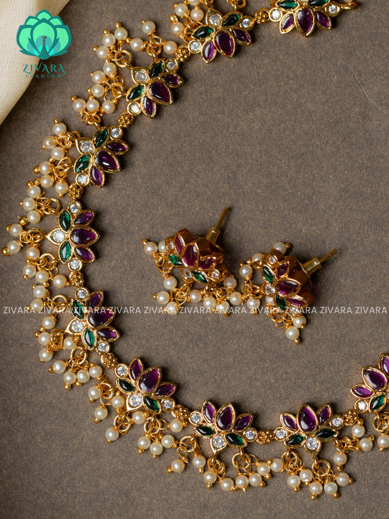 Lotus -Traditional south indian premium neckwear with earrings- Zivara Fashion- latest jewellery design.