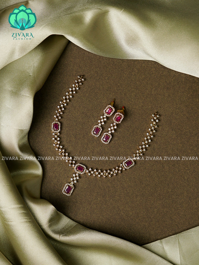 RUBY - DIAMOND LOOK ALIKE  - stylish and minimal elegant neckwear with earrings- Zivara Fashion