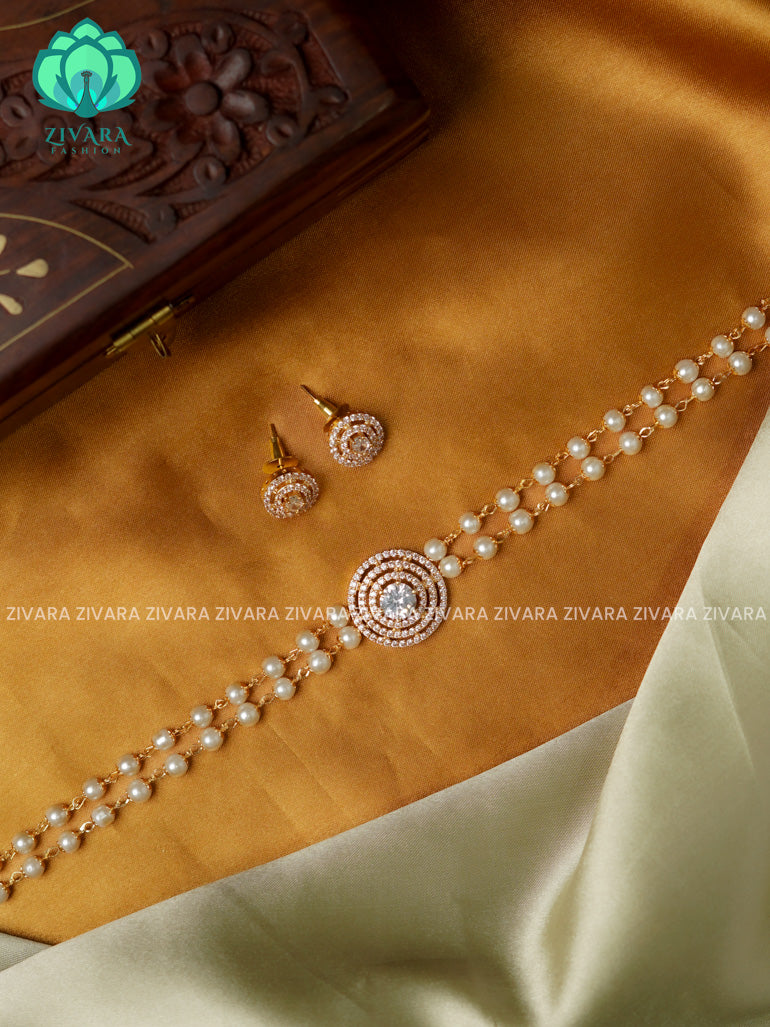 WHITE- circle pendant pearl choker -TRADITIONAL CHOKER COLLECTION WITH EARRINGS- LATEST JEWELLERY COLLECTION