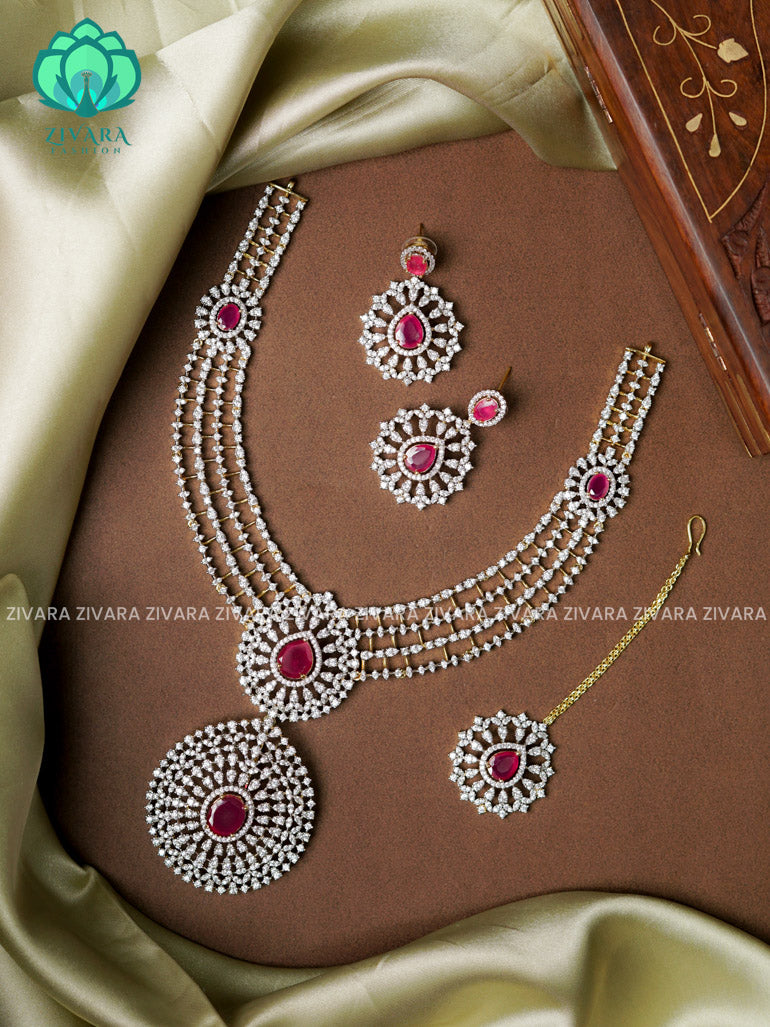 Ruby Grand bridal with detachable pendant -Traditional south indian premium neckwear with earringsand tikka - Zivara Fashion- latest jewellery design.
