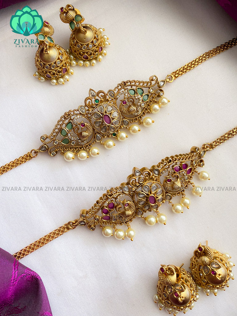 Cute elegant pendant flexible close neck choker  - Premium quality CZ Matte collection-south indian jewellery
