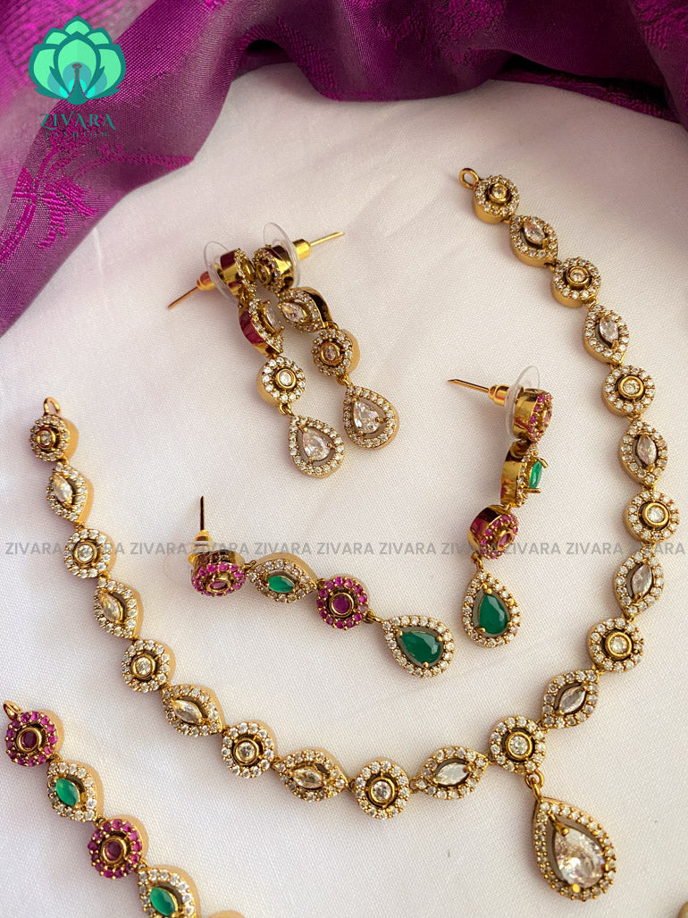 Elegant stone tear and circle pendant  Neckwear with earrings- Zivara Fashion