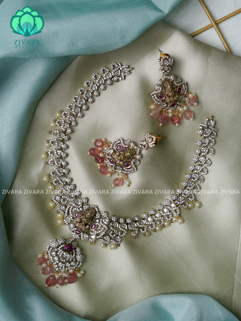 Pastel Pink - Temple - Ultra premium victoria finish dark polish trending neckwear collection- bridal collection- Zivara Fashion
