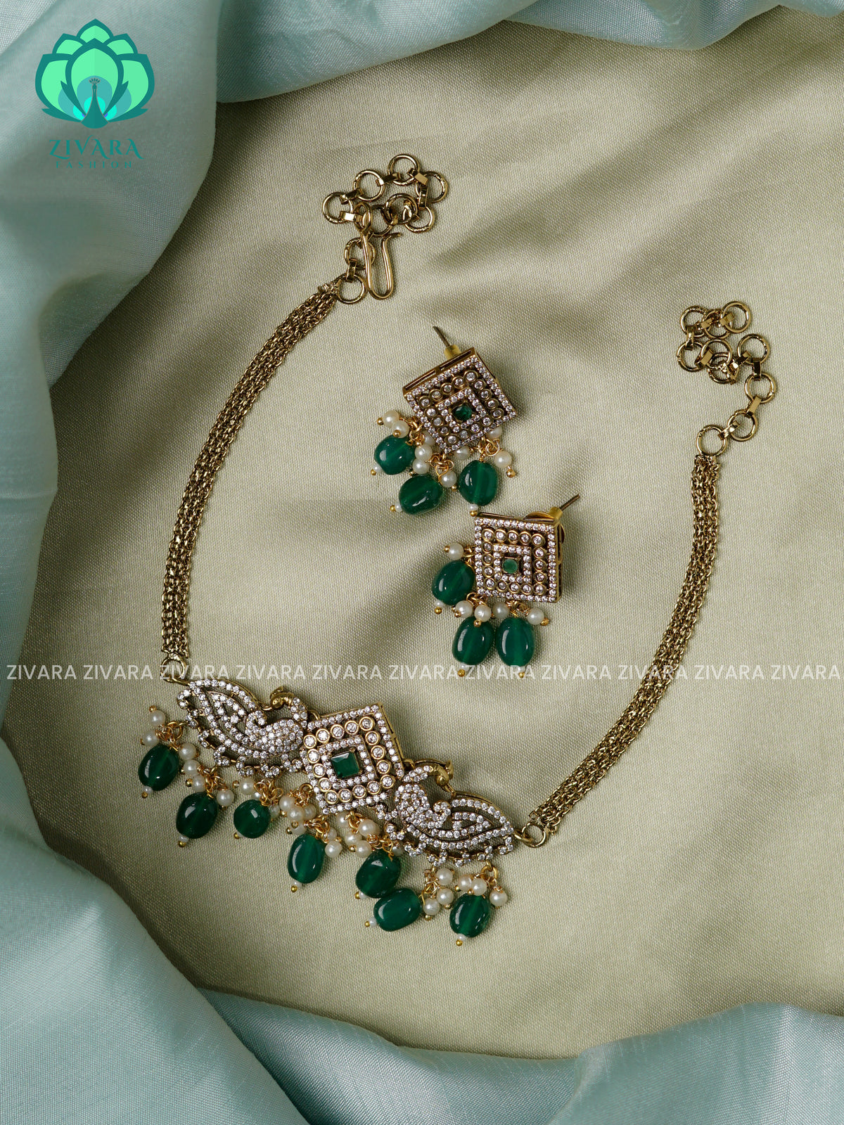 Dark green - diamond small size -  Ultra premium victoria finish dark polish trending CHOKER collection- Zivara Fashion