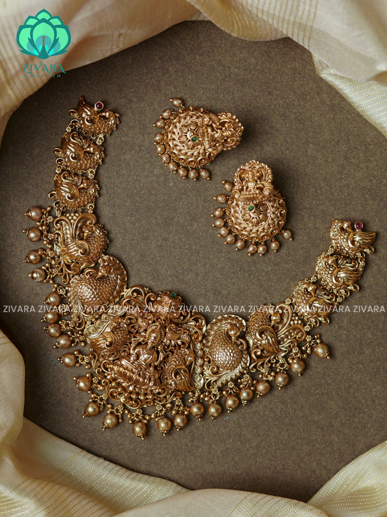 HEAVY BRIDAL TEMPLE- Traditional south indian premium neckwear with earrings- Zivara Fashion- latest jewellery design.