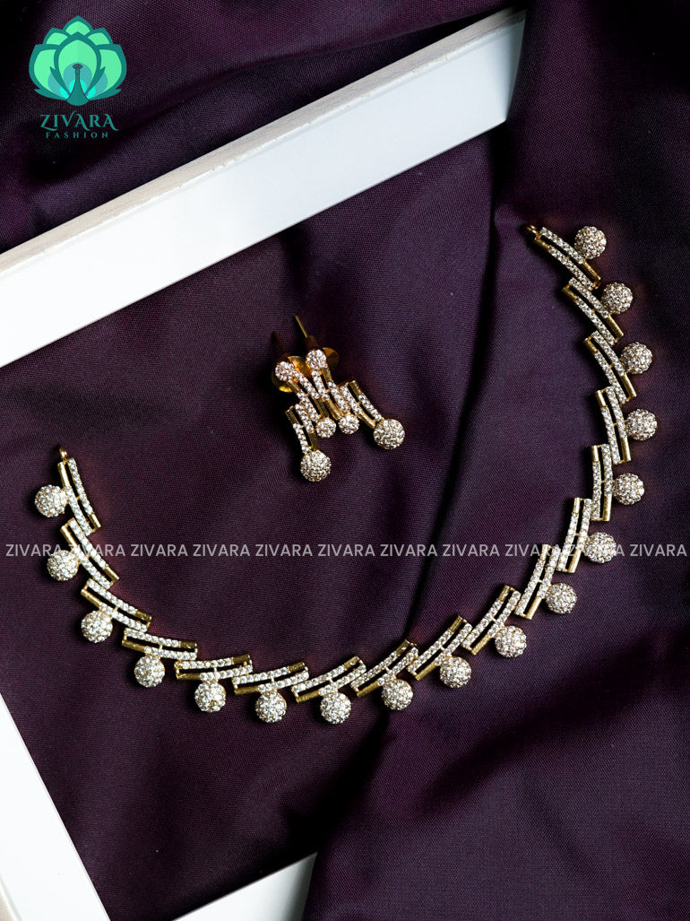 White stone fan - stylish and minimal elegant neckwear with earrings- Zivara Fashion