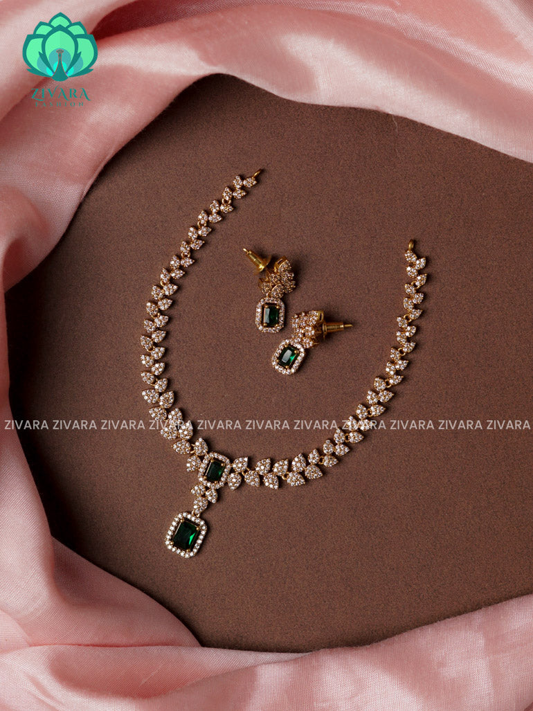 GREEN PENDANT -LEAFY  - stylish and minimal elegant neckwear with earrings- Zivara Fashion