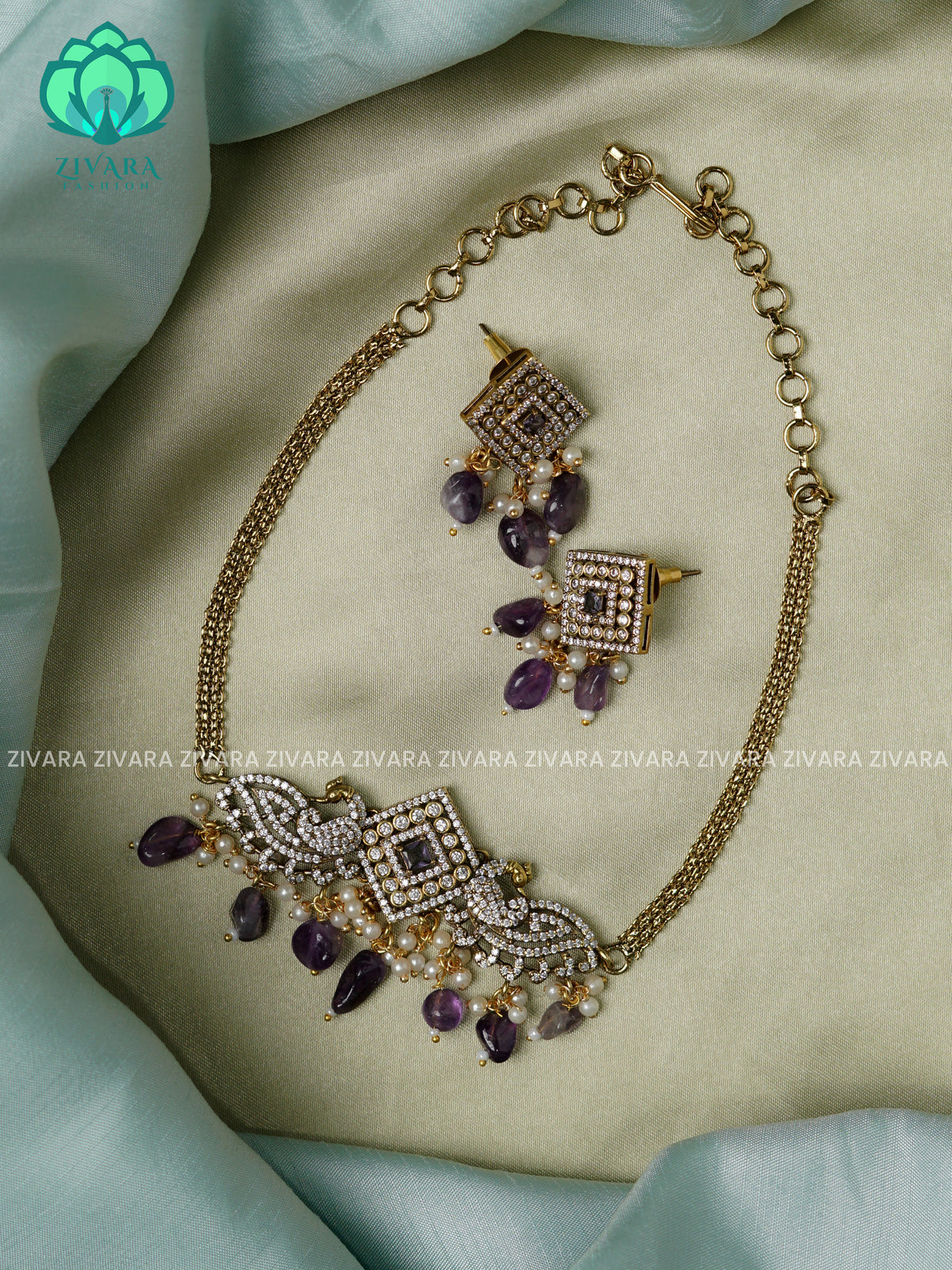 Purple - diamond small size -  Ultra premium victoria finish dark polish trending CHOKER collection- Zivara Fashion