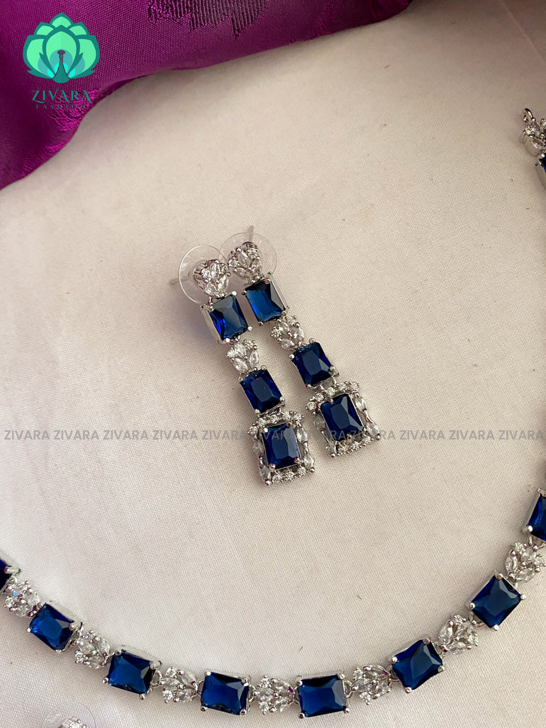 Silver American Diamond budgeted stoned Neckwear with earrings- Zivara Fashion- Silver